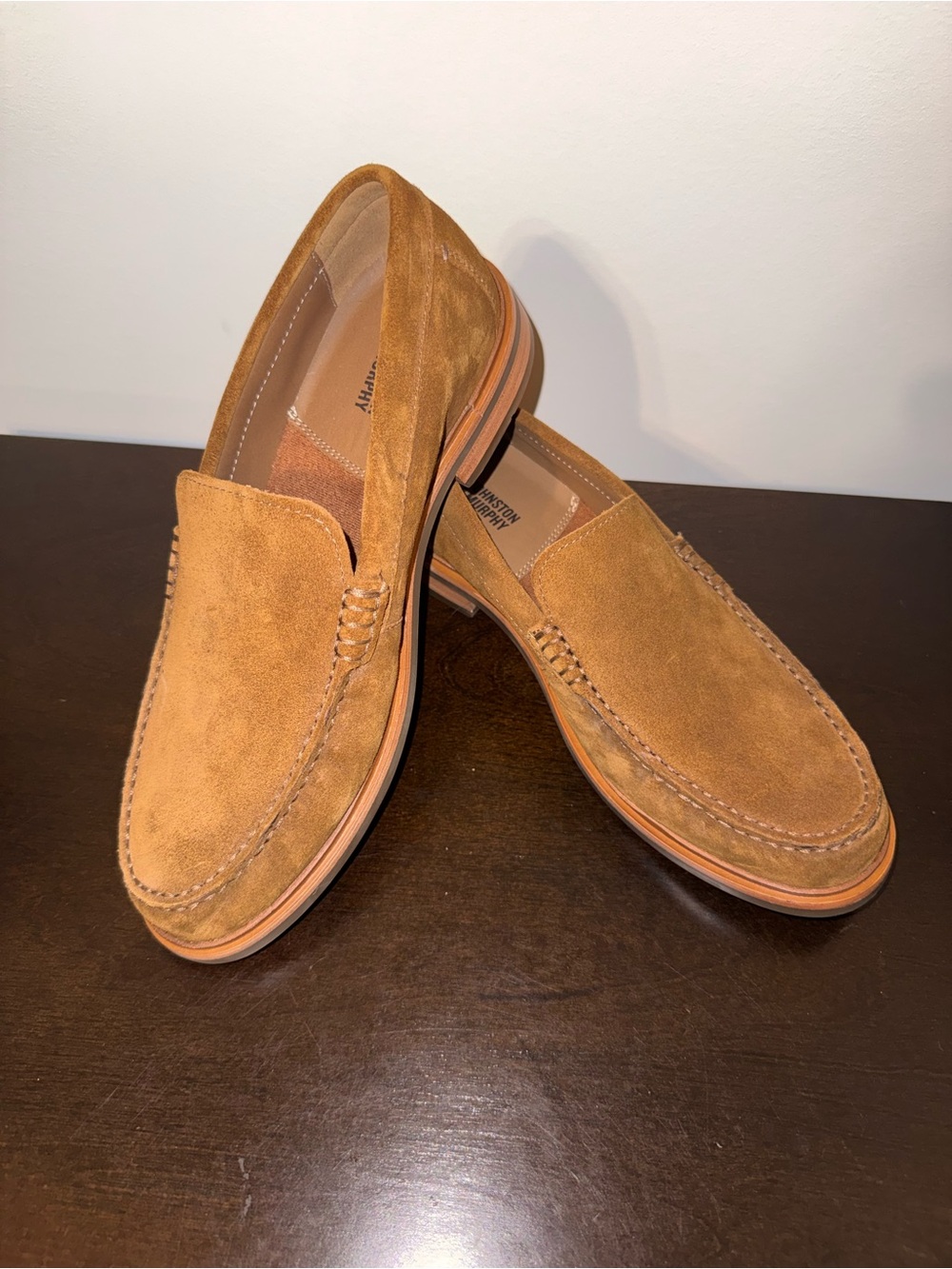 Johnston & Murphy Men's Suede Loafers in Cognac Tan
